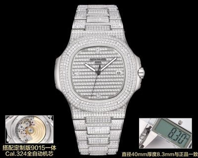 Patek Philippe Nautilus 9015 Movement 316LSteel 40mm Full Diamond Replica Men Watch